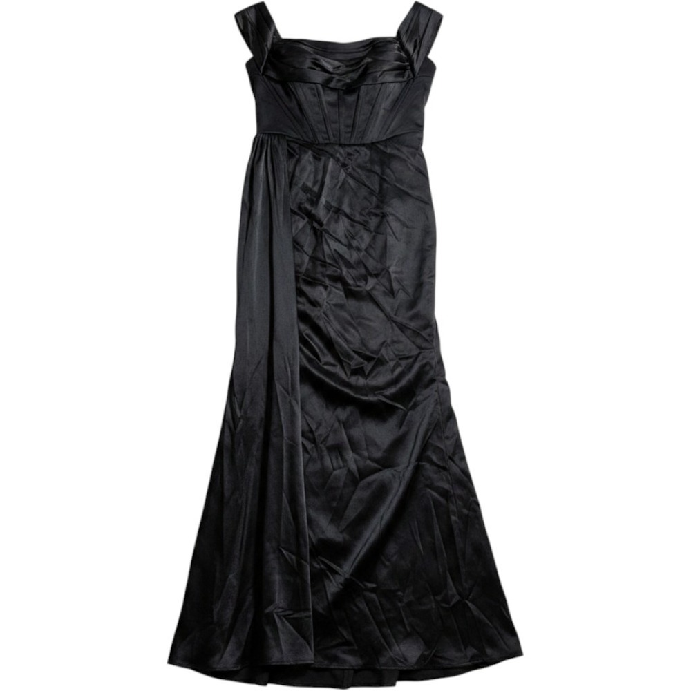 Azazie x Kendall + Kylie Black Corset Satin Maxi Dress Formal Gown Size‎ C NEW